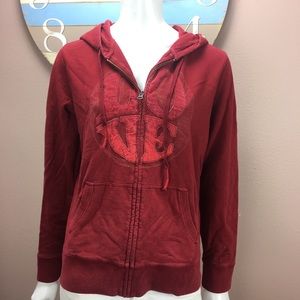 🔴 Lucky brand hooded sweatshirt Full Zip Red LOVE